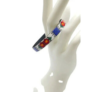 Arta Austrian Painted Flowers Enameled Bangle Bracelet Multicolor Vintage
